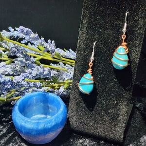 Turquoise Stone and Copper Wire Wrapped Earrings